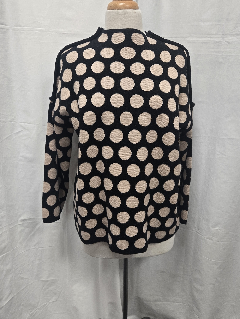 Coco + Carmen Black Sweater with Cream Polka Dots